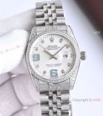 Swiss Copy Rolex Datejust Blue Diamond Dial Stainless Steel Watch Lady Size